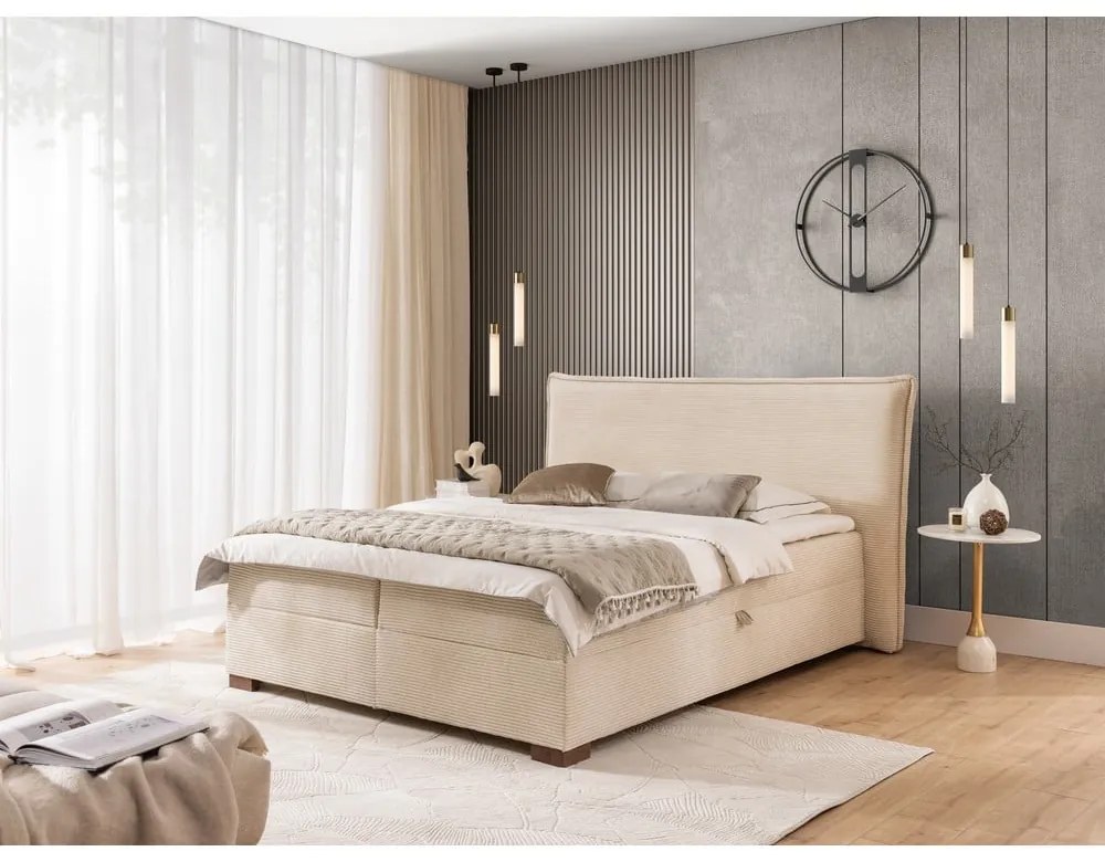 Béžová boxspring posteľ s úložným priestorom 200x200 cm Lysa – Ropez