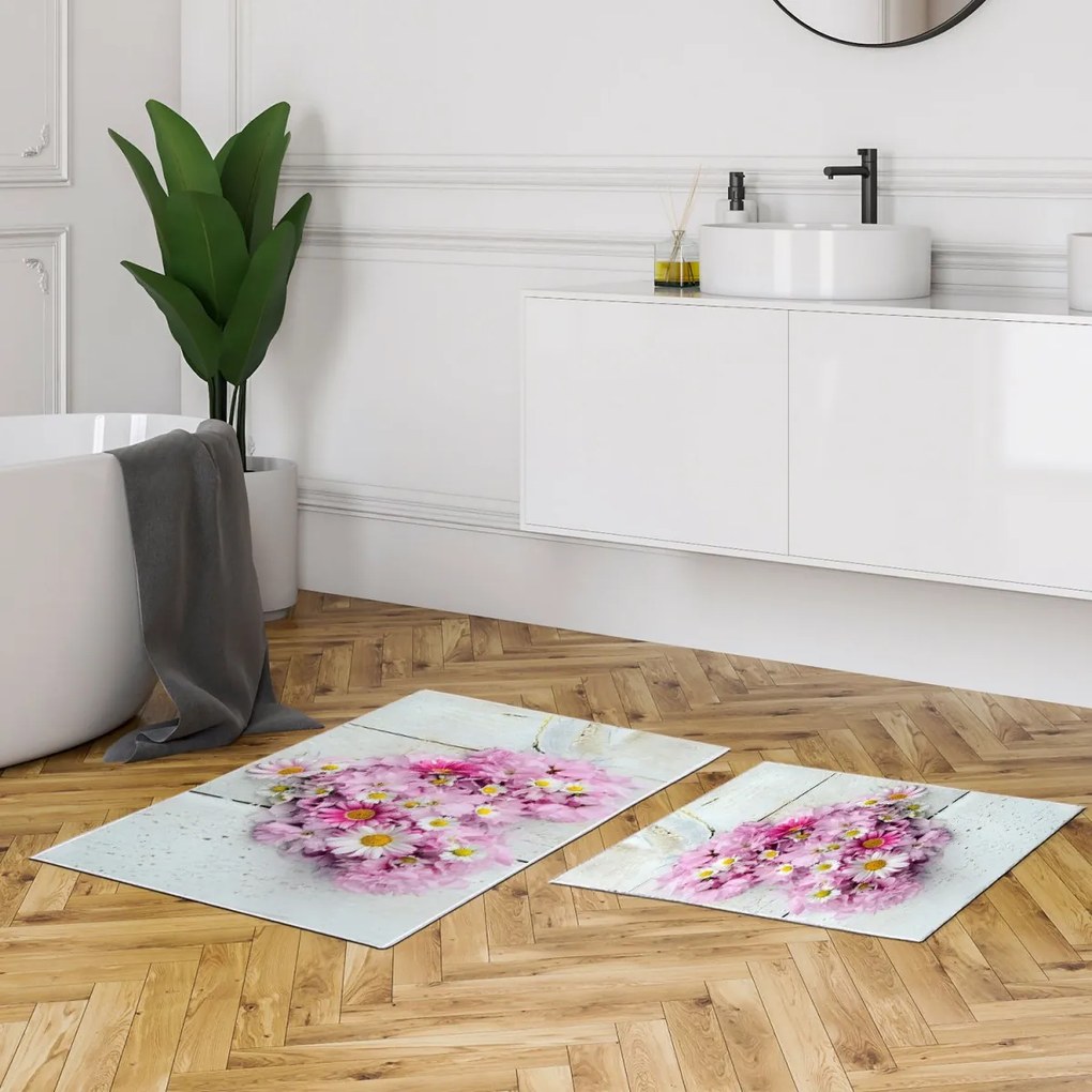 Súprava 2 kusov kúpeľňových predložiek FlowersForYou biela/ružová