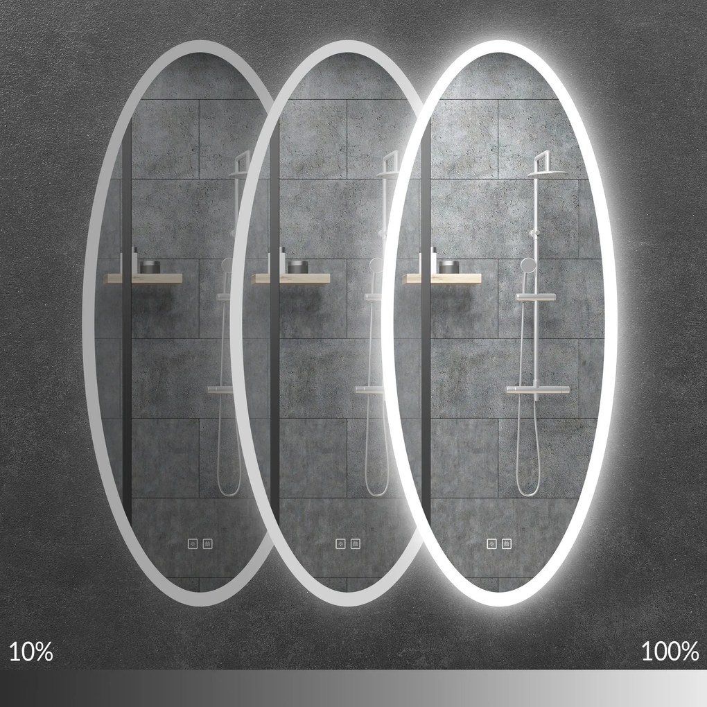 Nástěnné oválné zrcadlo s LED osvětlením DROP 50x120 cm