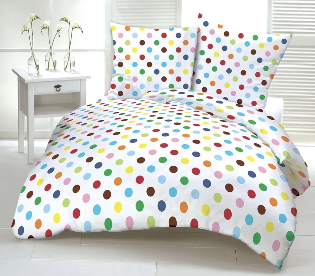 Obliečky bavlnené Rainbow dots TiaHome - 1x Vankúš 90x70cm, 1x Paplón 140x200cm