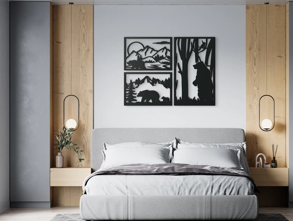 drevko 3-dielny obraz Medvedí triptych Rozmer obrazu: 33,5 x 44,5 cm, Farba dekorácie: Čierna