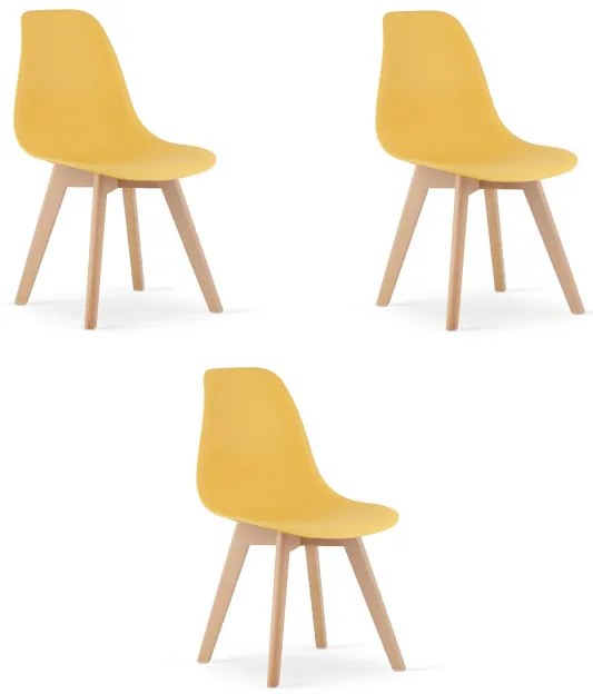 Set troch jedálenských stoličiek KITO horčicové / naturálne nohy (3 ks)