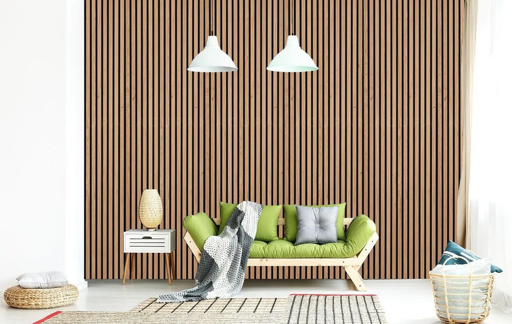 Drevený akustický panel, 2400 x 600 mm, čierny podklad, dub sonoma