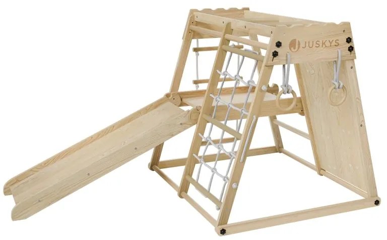 Detské vnútorné drevené ihrisko so šmykľavkou, lezeckou sten