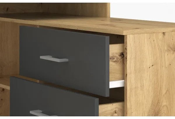 Písací stôl so zásuvkami a univerzálnym rohom P/L JULES dub artisan/antracit