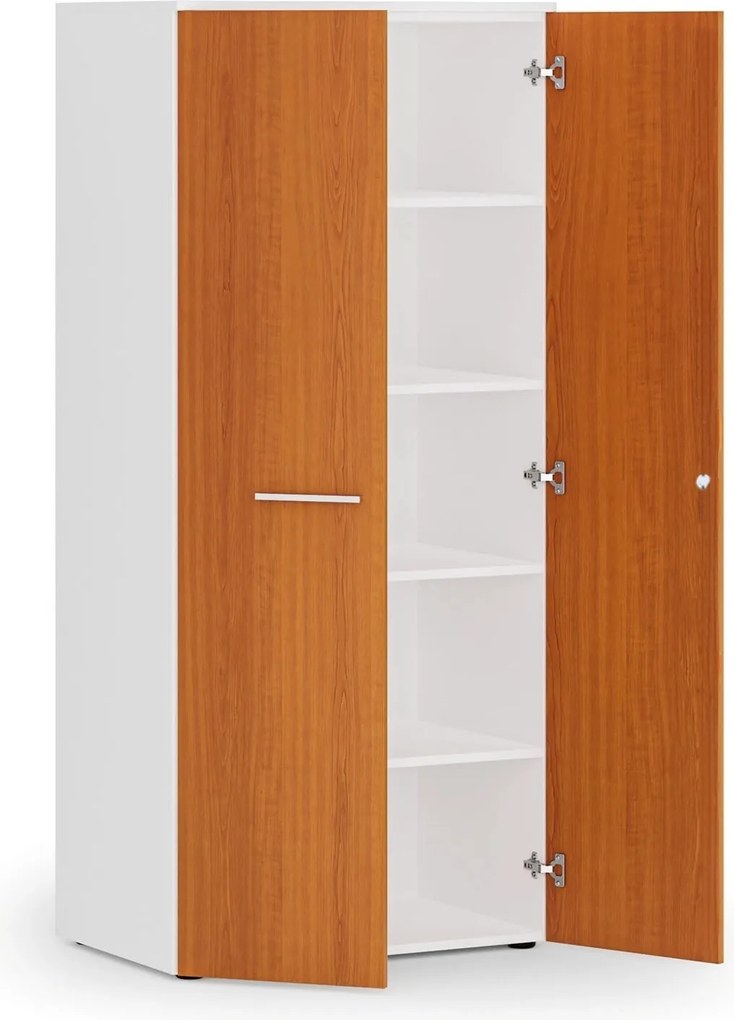 Kancelárska policová skriňa PRIMO WHITE s dverami, 800 x 500 x 1781 mm, biela/čerešňa