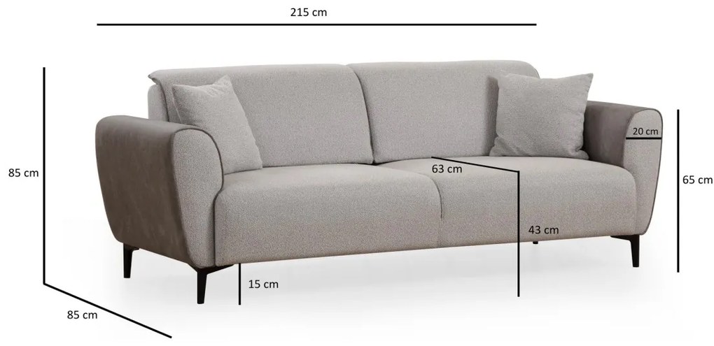 Trojmiestna rozkladacia pohovka Aren 215 cm sivá