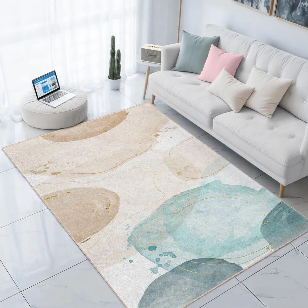 Krémovo-tyrkysový prateľný koberec 160x230 cm Puddle – Mila Home