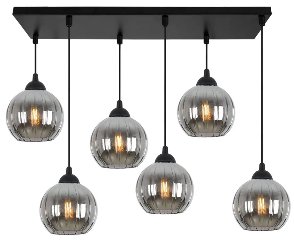 Závesné svietidlo Costa, 6x grafitové sklenené tienidlo, b