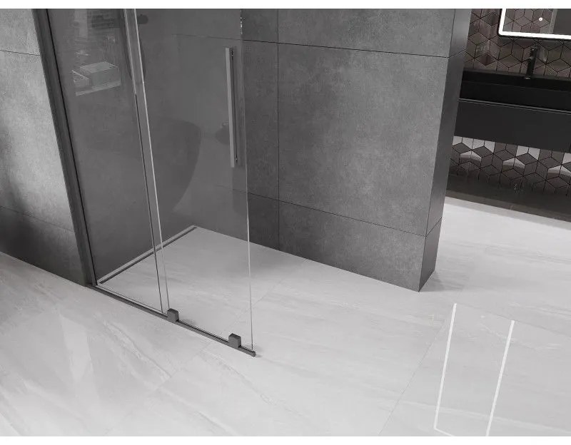 Mexen Velar, sprchová zástena s posuvnými dverami Walk-in 75 x 200 cm, 8mm číre sklo, brúsený grafit, 871-075-000-03-95
