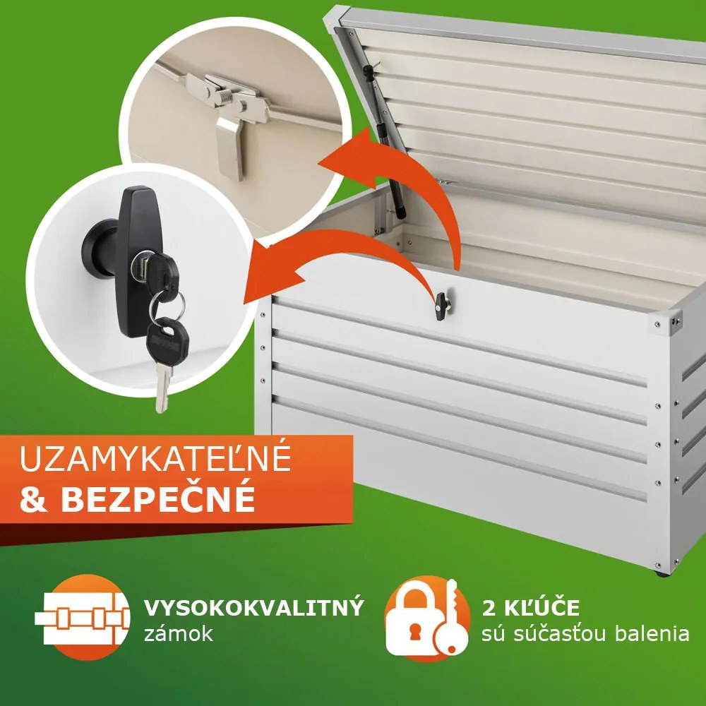 Kovový úložný box METALBOX, 385L, 120x62x63cm, šedá Gardebruk