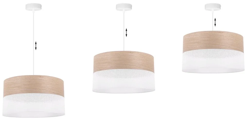Závesné svietidlo Wood, 1x béžová dubová dýha/biele PVC tienidlo, (fi 40cm)