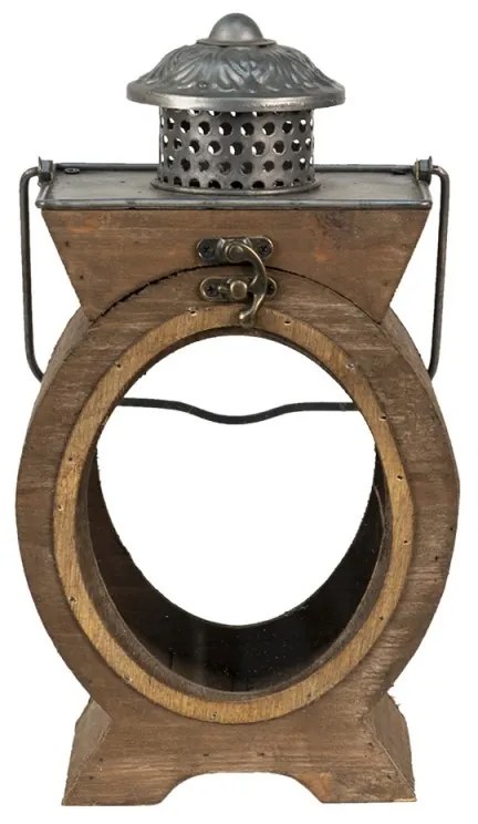 Hnedá antik drevený lampáš s kovovými detailmi Paat - 16*12*28 cm