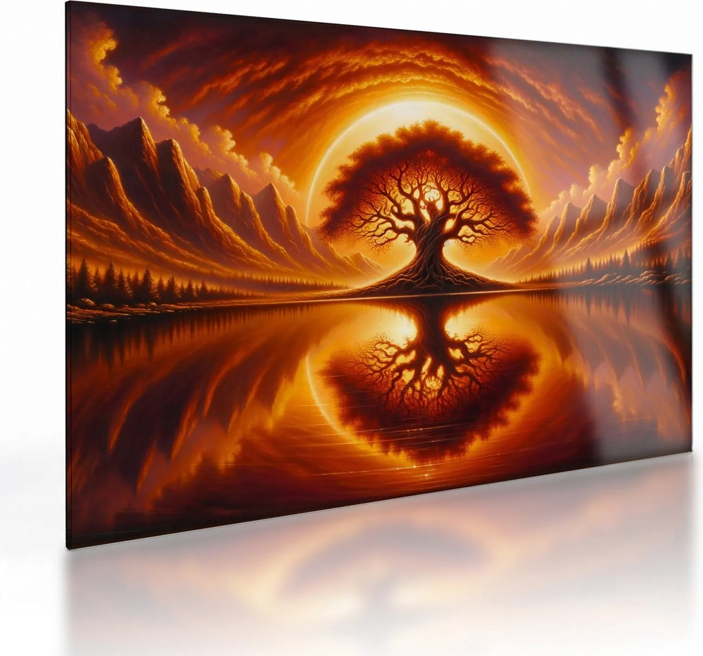 Sklenený obraz – Strom v krvavom slnku (70x50 cm)