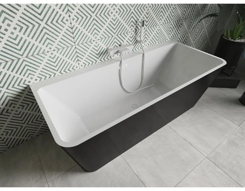 Mexen Volta, voľne stojaca nástenna vaňa 170 x 75 cm, biela-čierna, biely prepad, 51131707575-20