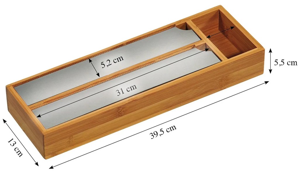 Drevený organizér na fólie s rezačkou Triple, 39,5x13x5,5 cm