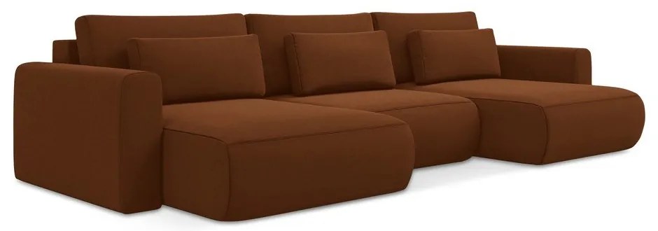 Terakotová zamatová rozkladacia/s úložným priestorom rohová pohovka (do tvaru "U") Kapua – Makamii