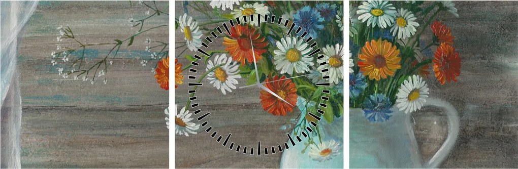 Obraz - Lúčne kvety, olejomaľba (s hodinami) (90x30 cm)
