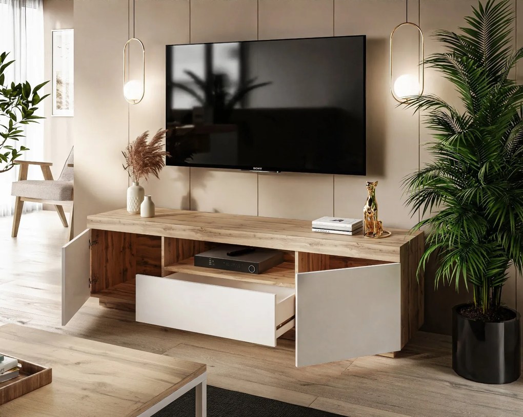 TV STOLÍK LUNGO DUB WOTAN BIELA 170 cm