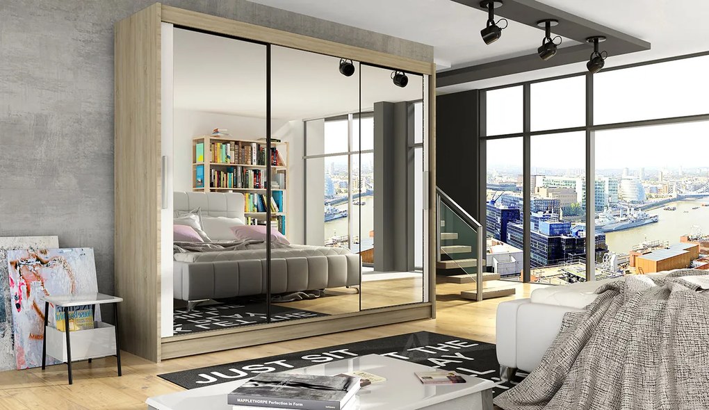 Šatníková skriňa Ailene (dub sonoma + biela). Akcia -20%. Vlastná spoľahlivá doprava až k Vám domov. 1032095