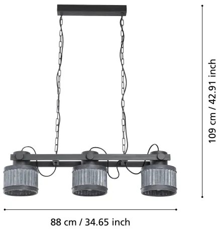 Eglo 43447 - Luster na reťazi TURROCK 3xE27/28W/230V