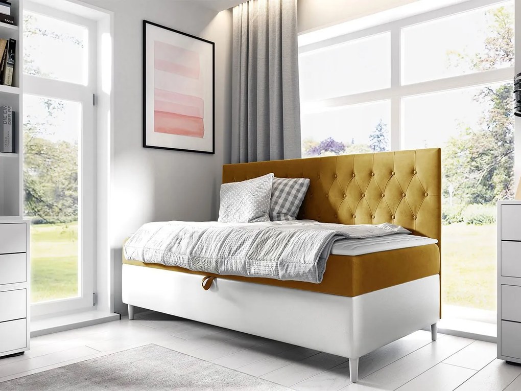 Kontinentálna posteľ Junior Gerdise 2, Rozmer postele: 100x200, Dostupné poťahy: ekokoža Soft 017 (biela) + Fresh 34