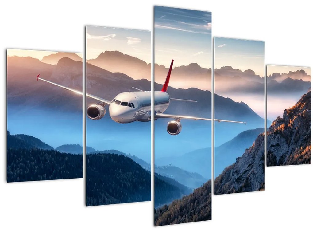 Obraz - Lietadlo nad vrcholmi hôr (150x105 cm)