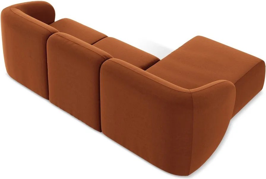 Zamatová rohová pohovka v terakotovej farbe (ľavý roh/s leňoškou) Lani – Makamii