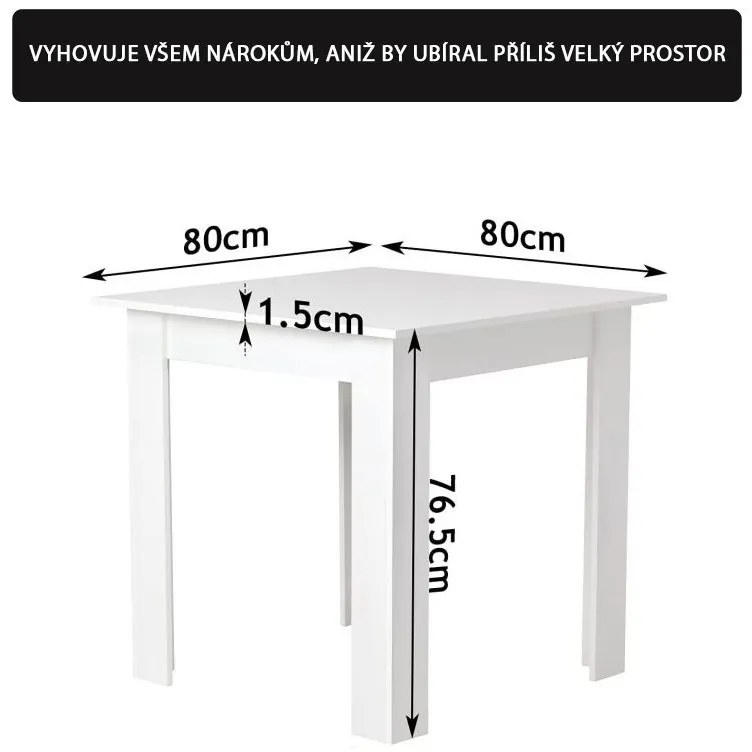 MIADOMODO jedálenský stôl pre 4 osoby, biely, 80x80x76,5 cm