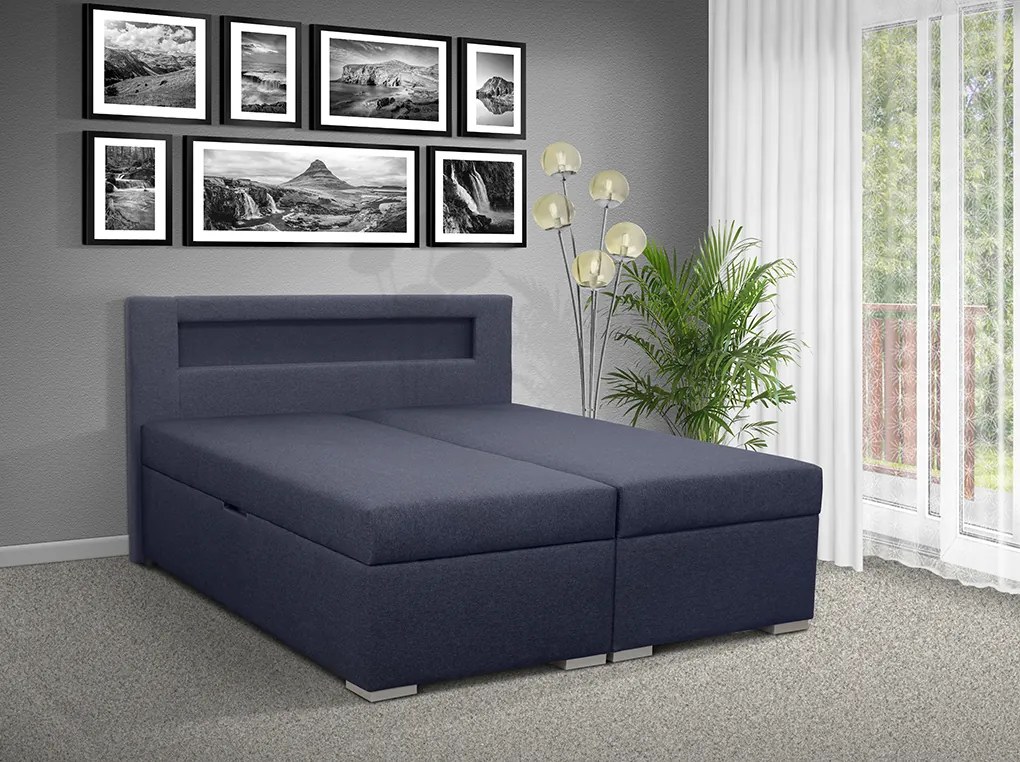 Čalúnená posteľ s úložným priestorom Bolero 180 Typ farebného prevedenia: Savana modrá 80, Typ čela: C - LED osvětlení
