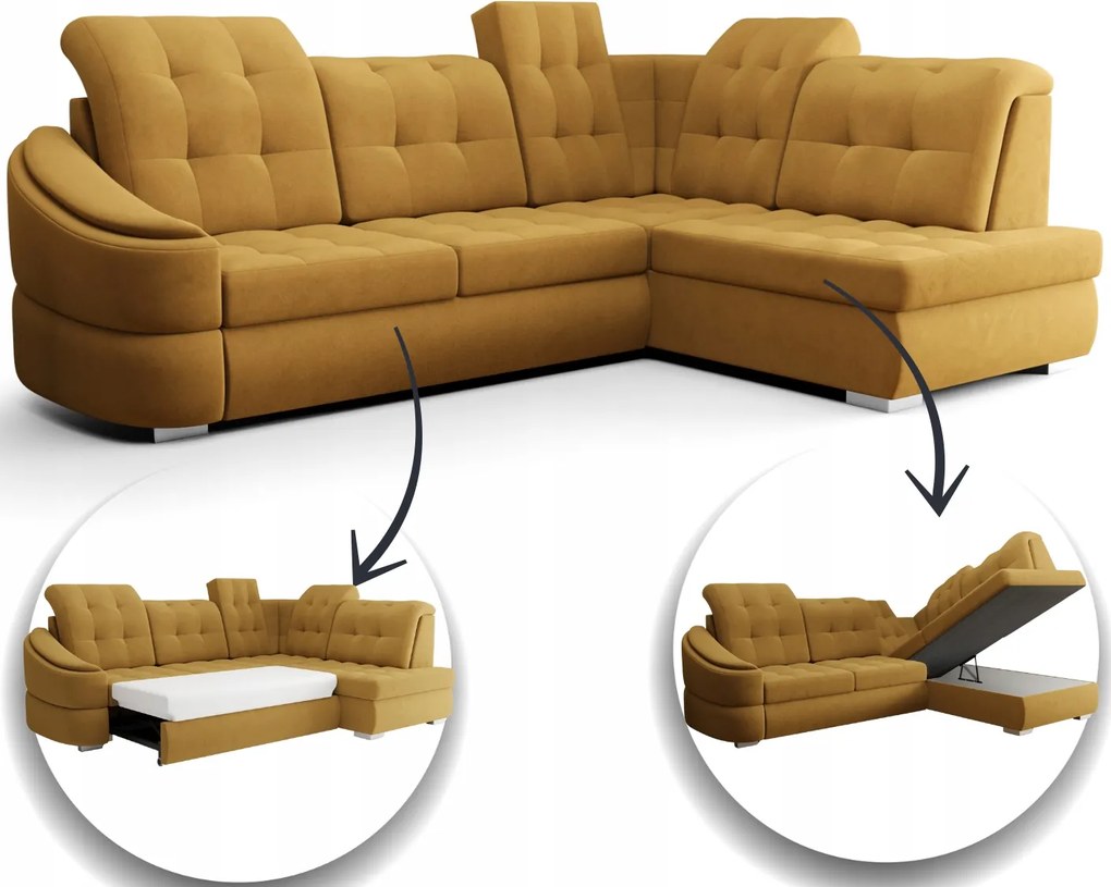 Rozkladací Rohový Gauč 260X180 S Nastaviteľnými Opierkami Hlavy, Ponuka Skladovania Franco