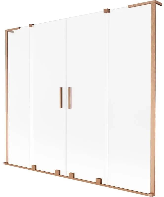 Mexen Velar L Duo, 2-krídlová posuvná vaňová zástena 170 x 150 cm, 8mm sklo námraza, medená matná, 896-170-003-32-65