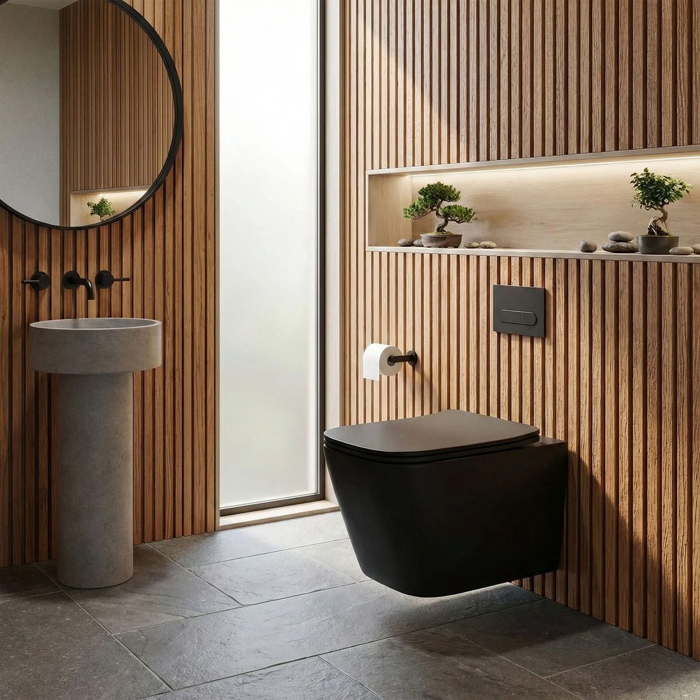 Rea Julio, závesná WC misa Rimless 510x345x315 mm, čierna matná, REA-C6550