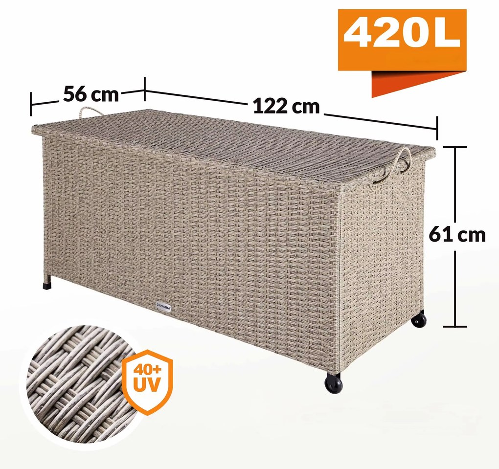 InternetovaZahrada Úložný box 122cm x 56cm x 61cm - krémový s kolieskom