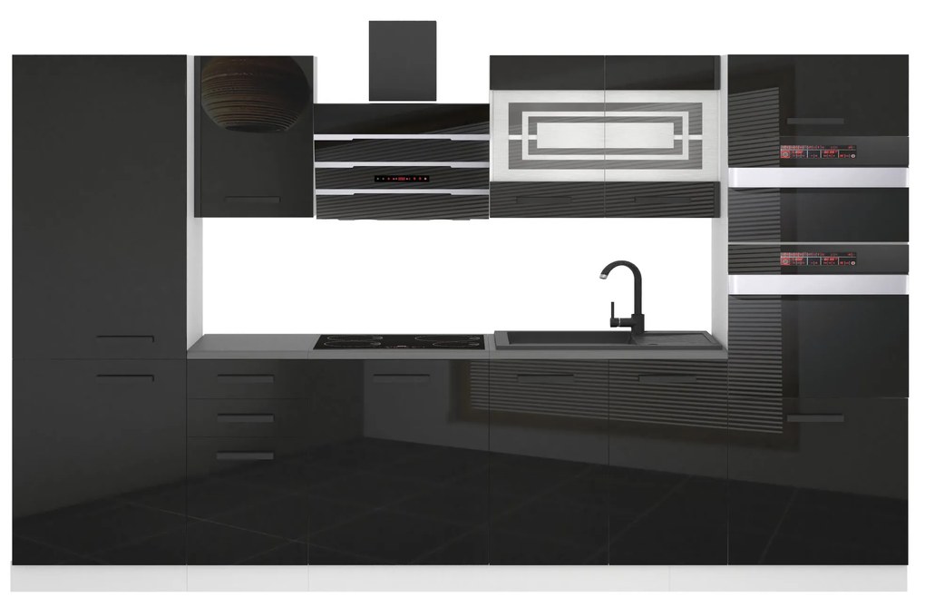 Kuchynská linka Belini Premium Full Version 300 cm čierny lesk s pracovnou doskou MILA