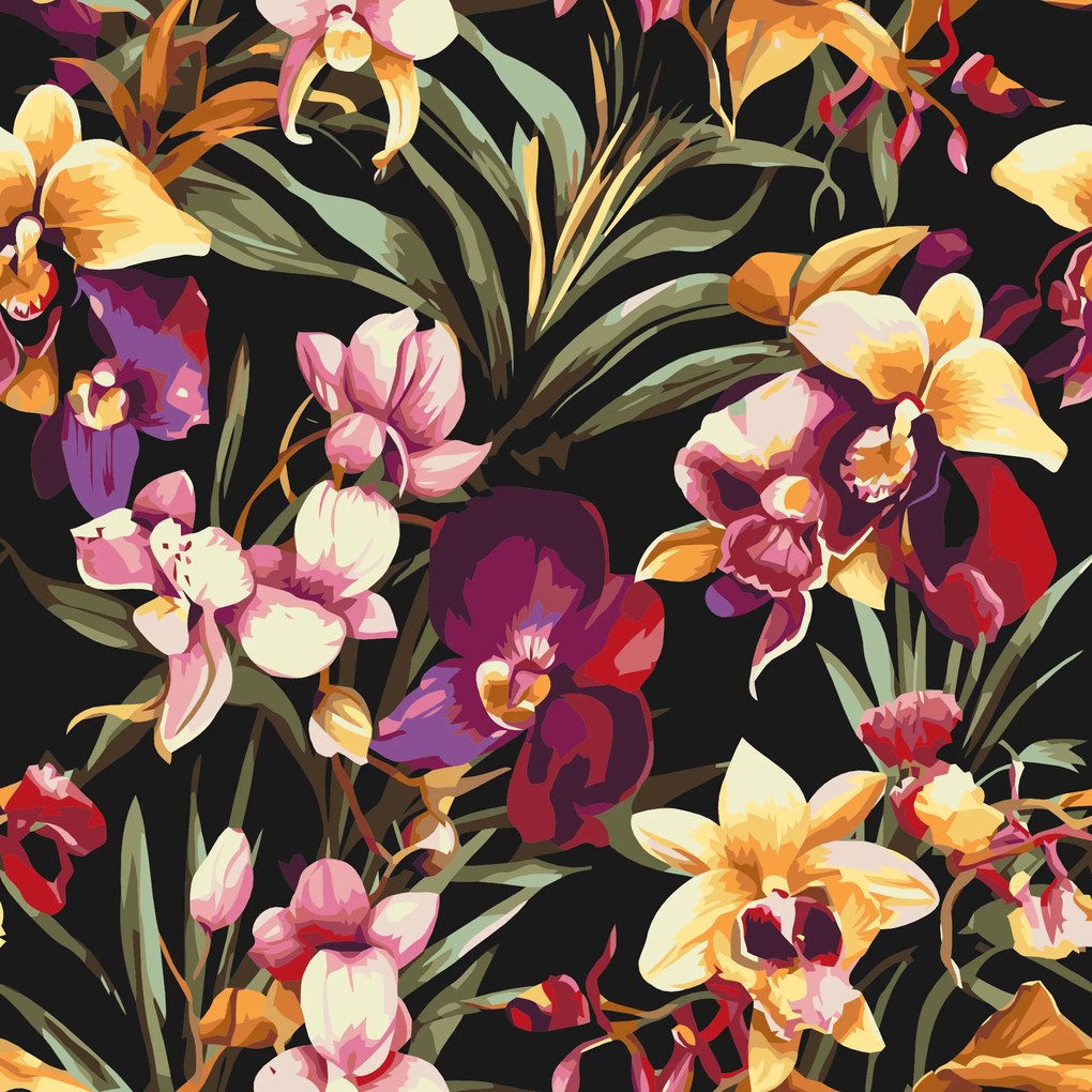 Gario Maľovanie podľa čísel Kvetinové pozadie orchidea Rozmery: 80 x 80 cm, Rámovanie: S vnútorným rámom