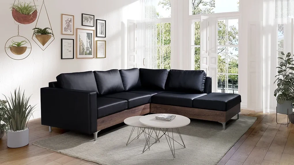 Rohová pohovka Hermes Wood, Farby: Avellino 118, Farby nožičiek: dub artisan, Strana: pravá