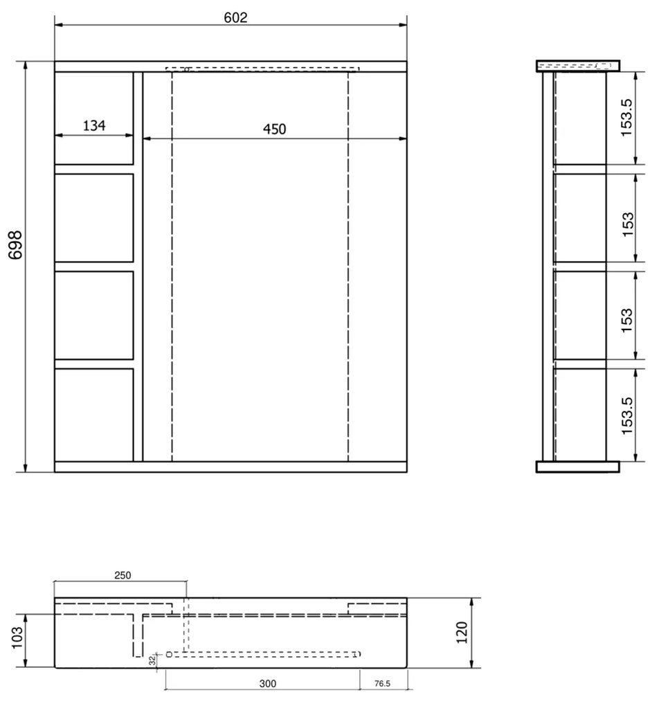 Aqualine Aqualine, KORIN STRIP zrkadlo s LED osvetlením a poličkami 60x70x12cm, KO370S