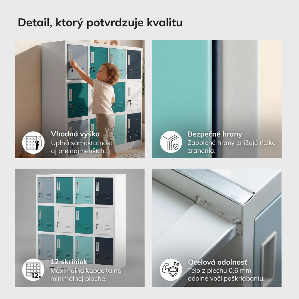 Kovová skrinka do školy a škôlky sivo-modro-tmavomodrá, 1090x1200x450 mm: OLA