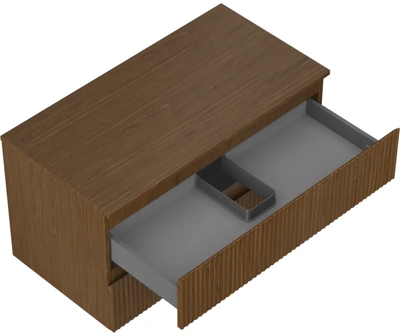 Mexen Rivel, kúpeľňová skrinka 90 cm s hornou časťou, 2 zásuvky, drážkovaná, orech, 91A20-09047-2-BFFC86