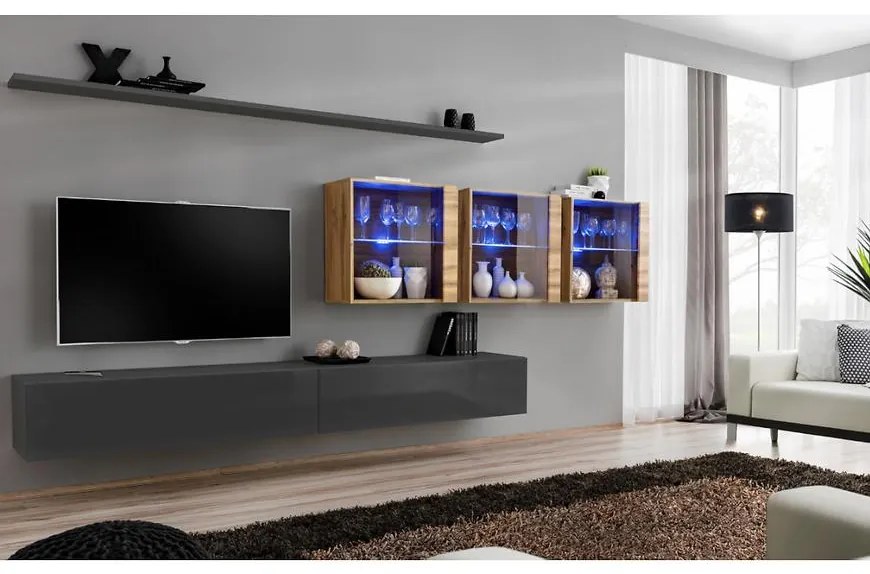 Obývacia stena Switch XVII Sklo +LED  Grafit/Wotan