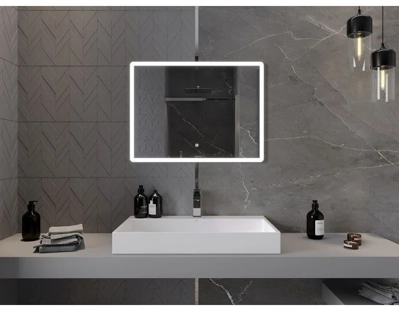 Mexen Navia, LED kúpeľňové zrkadlo s podsvietením 80 x 60 cm, 6000K, ochrana proti zahmlievaniu, 9803-080-060-611-00