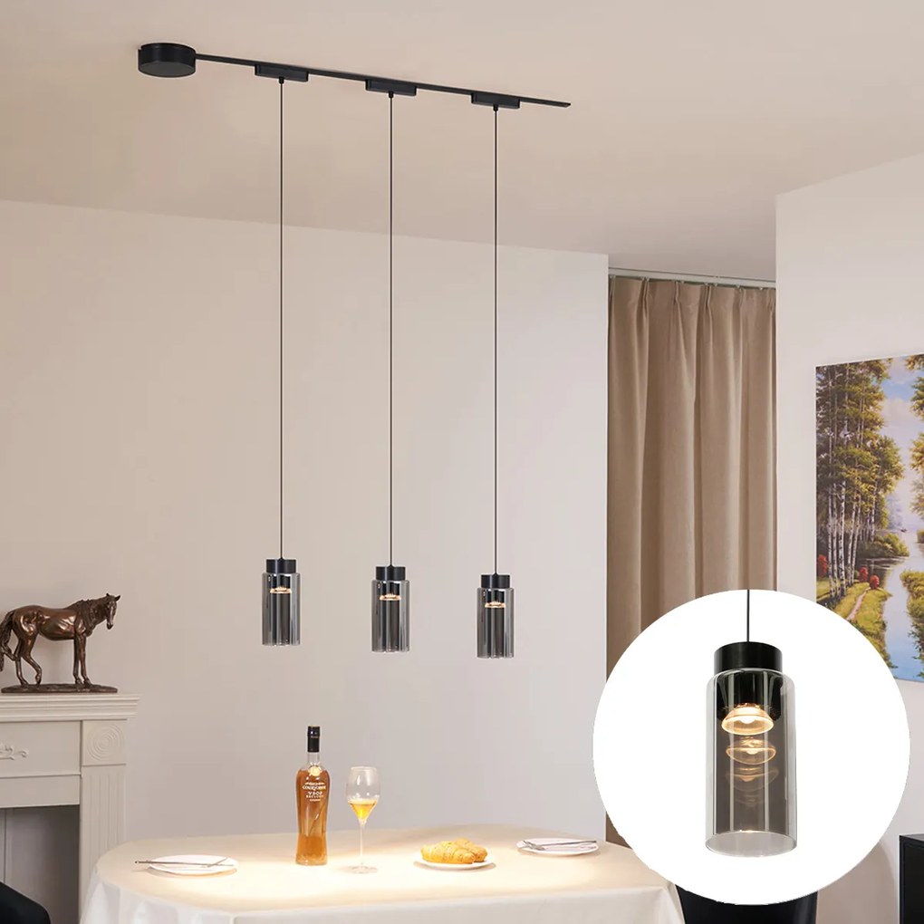 Moderný koľajnicový systém s 3 čiernymi závesnými svetlami 1-fázový - Magnetic Vance