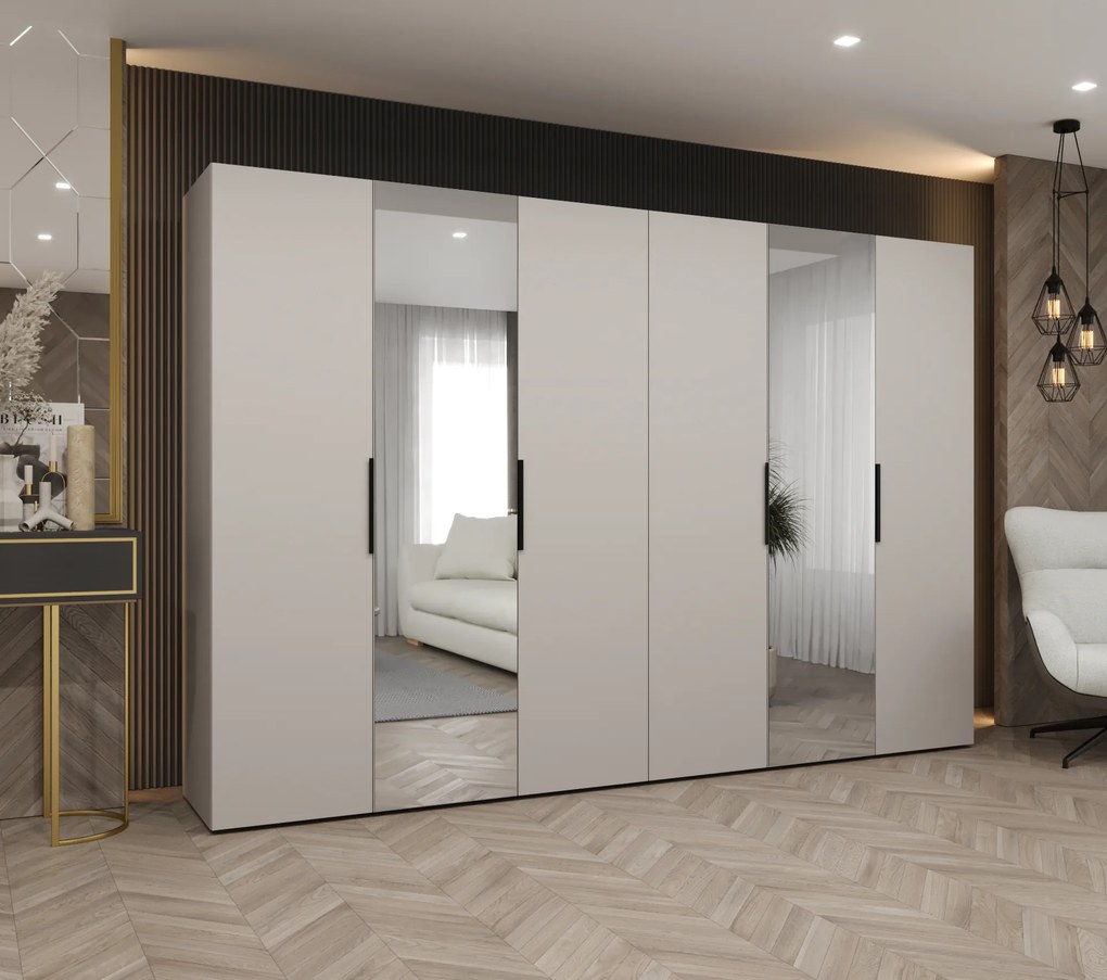 Šatníková skriňa 300 cm Mirabella 2 (kašmír + čierna). Akcia -20%. Vlastná spoľahlivá doprava až k Vám domov. 1126443