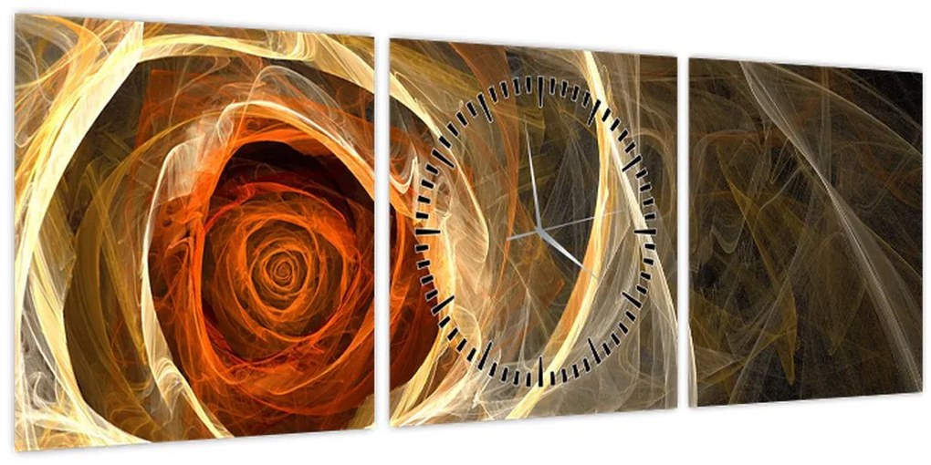 Obraz - Abstraktné ruže v ohnivých farbách (s hodinami) (90x30 cm)