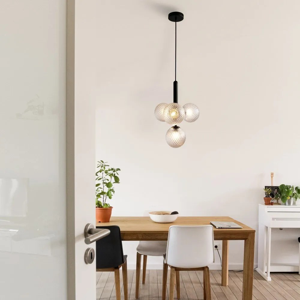 Čierne závesné svietidlo SULION Musa, výška 120 cm