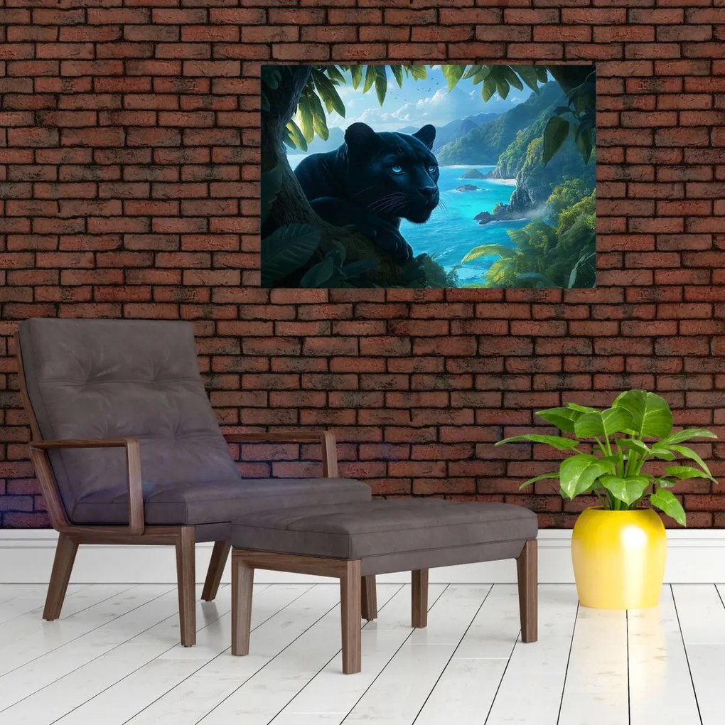 Obraz - Čierny panter v džungli (90x60 cm)