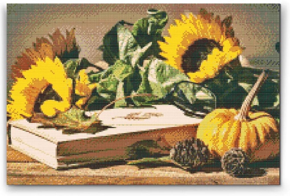 Gario Diamantové maľovanie Tekvica a slnečnica Rozmery: 80 x 60 cm, Rámovanie: Iba zrolované plátno, Diamanty: Okrúhle