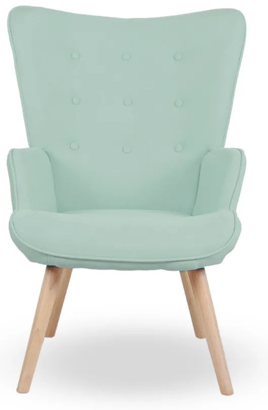 Kreslo ušiak CORDU + taburet — masív, látka, prírodná / mentolová