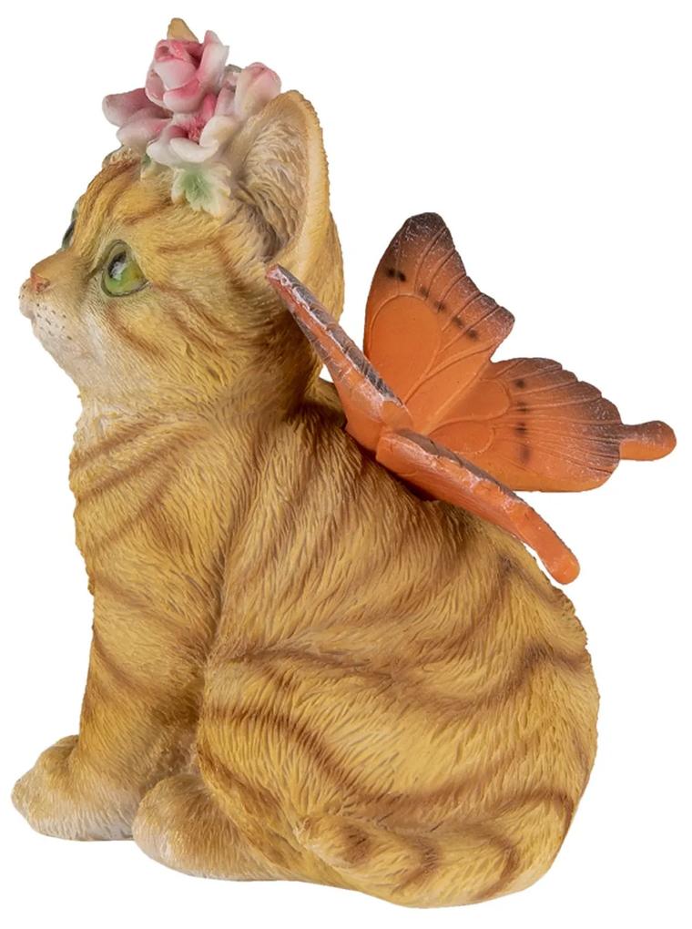 Dekoratívne soška mačičky s motýlikom a kvetinou - 12 * 10 * 15 cm